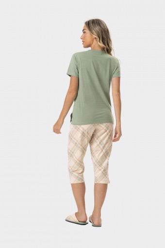 Pijama Feminino Adulto Manga Curta com Capri 