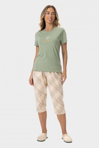 Pijama Feminino Adulto Manga Curta com Capri 