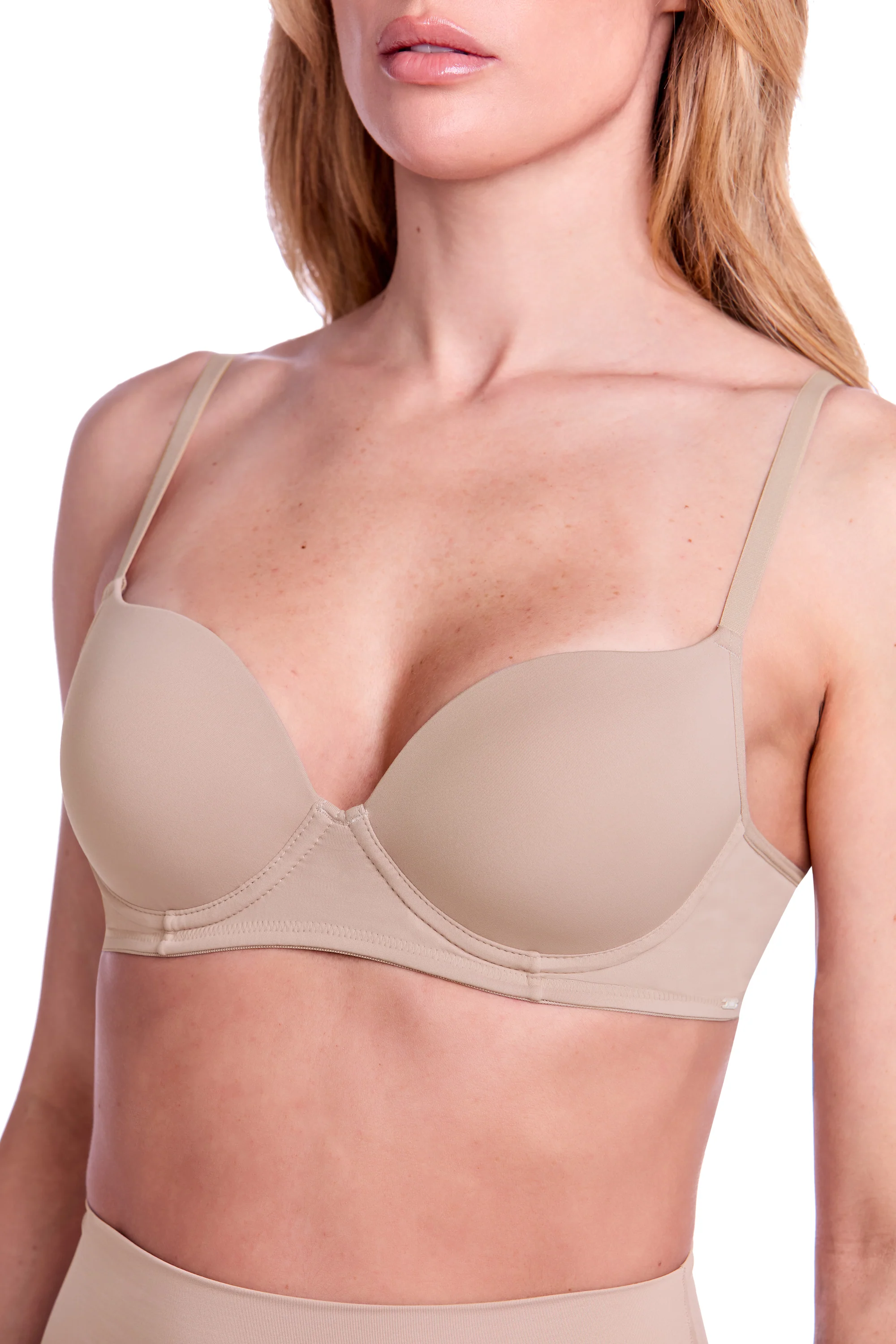 Sutiã Alças Finas com Aro e Bojo Basic Beauty Amêndoa