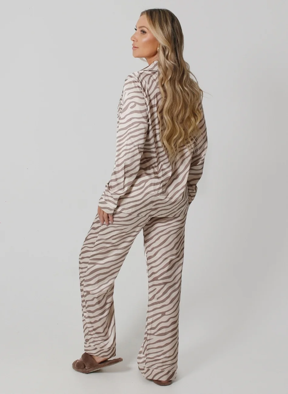 Pijama Longo Manga Longa Americano Feminino Bege 