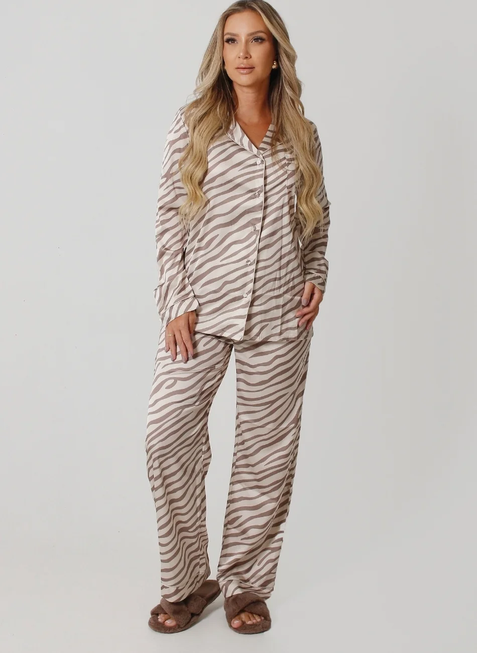 Pijama Longo Manga Longa Americano Feminino Bege 